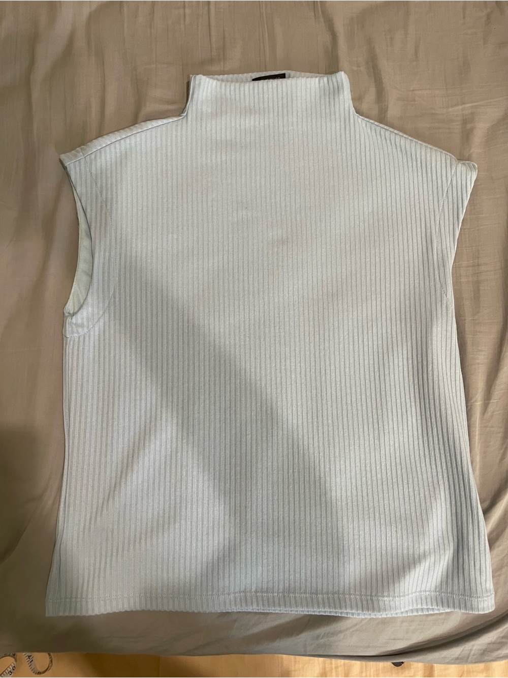 Ann Taylor Sleeveless Ribbed Mock Turtleneck Top - light blue